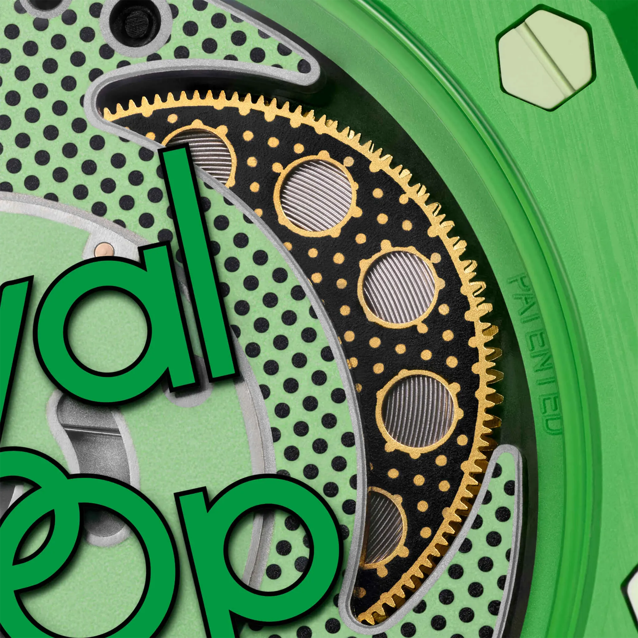 Detailed View of Swatch x Audemars Piguet Royal Pop Green Eight With Rubber Strap